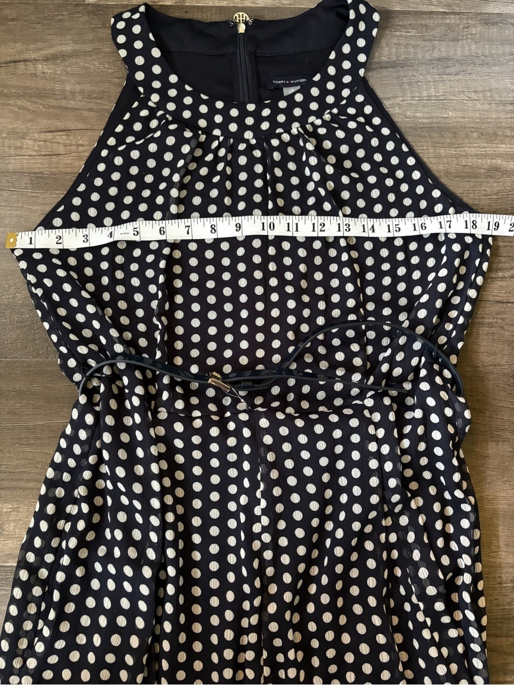 New Tommy Hilfiger Belted Black and White Polka Dot Midi Length Dress - Picture 3 of 7